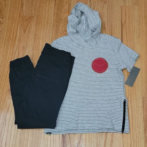 New Buffalo David Bitton 2 Piece Outfit ~ Hooded Knit Top & Jogger Jeans Size 6 - Picture 5 of 7